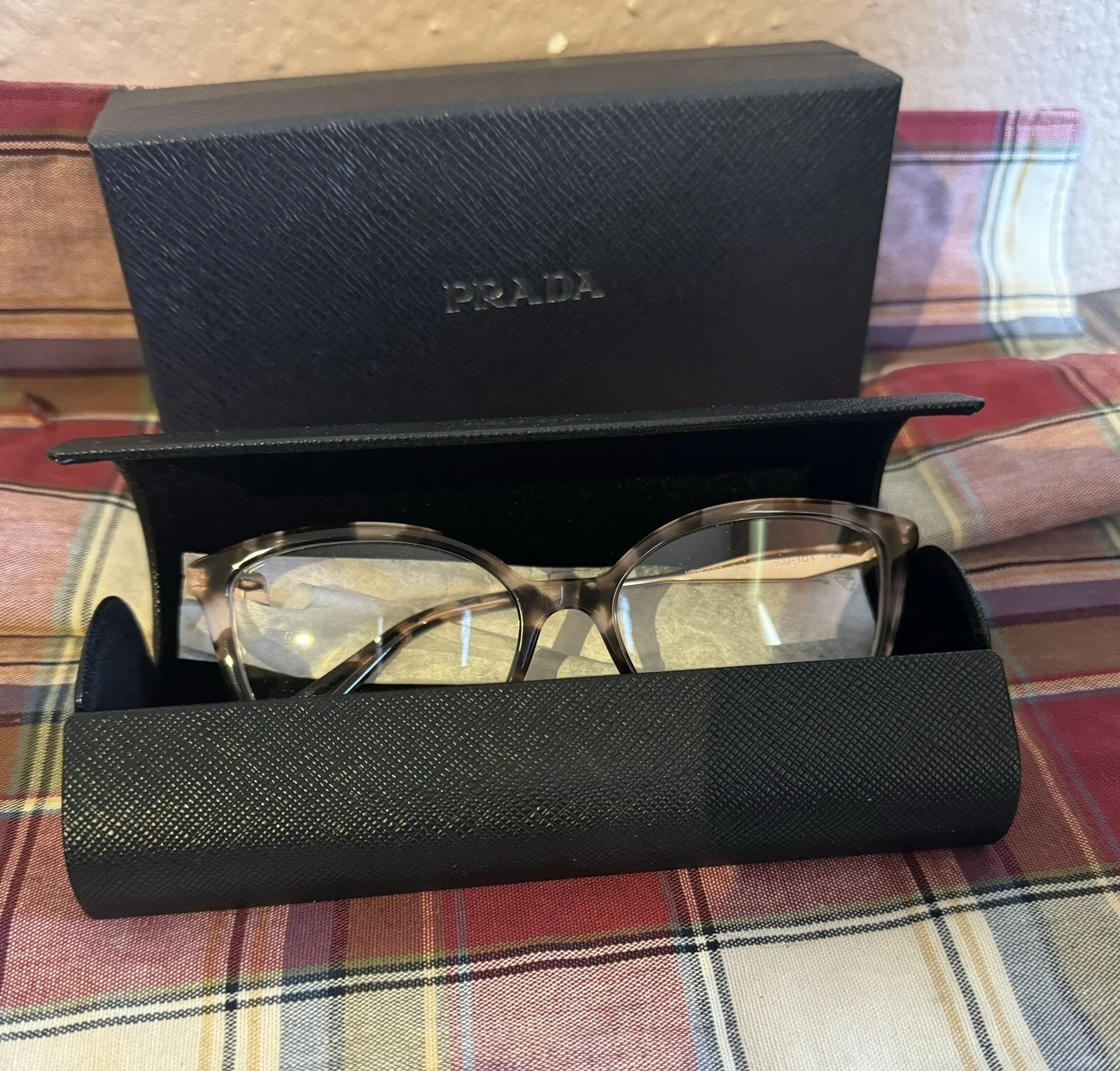 NEW PRADA WOMENS PINK TORTOISE BUTTERFLY EYEGLASSES VPR02Z ROJ-101 [54-17-140] 2